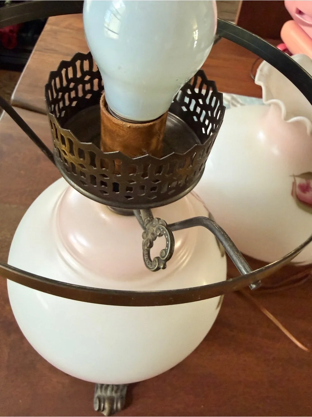 VNTG Gone With The Wind GWTW Hurricane Parlor Lamp 20” Hand Painted REWIRE READ